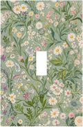 Decorative Switch Cover Plate with Vintage Wildflowers & Daisies on Light Green Background Design Single Gang Toggle Switch Plate Light Switch Covers Artistic Faceplate