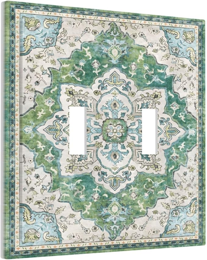 Sage Green Boho Vintage Floral Decorative Switch Plates 2 Gang Double Toggle Outlet Light Switch Cover Wall Plate Electrical Faceplate for Bedroom Living Room Decor