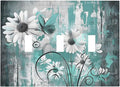 Decorative Switch Plates Teal Daisy Floral Vintage Wood Plank 3 Gang Wall Plate Triple Toggle Light Switch Cover Faceplate Electrical Wall Panels For Farmhouse Cabin Decor