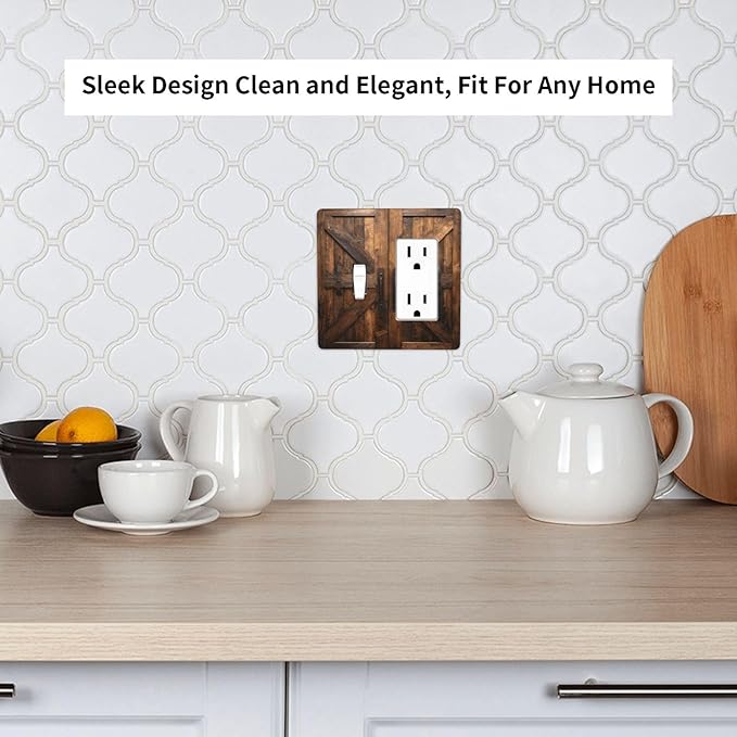 Decorative Outlet Covers Retro Brown Wood Barndoor 2 Gang Light Switch Cover Plate Single Toggle 1 Rocker Wall Plates for Electrical Switch Plate Covers for Farmhouse Home Decor