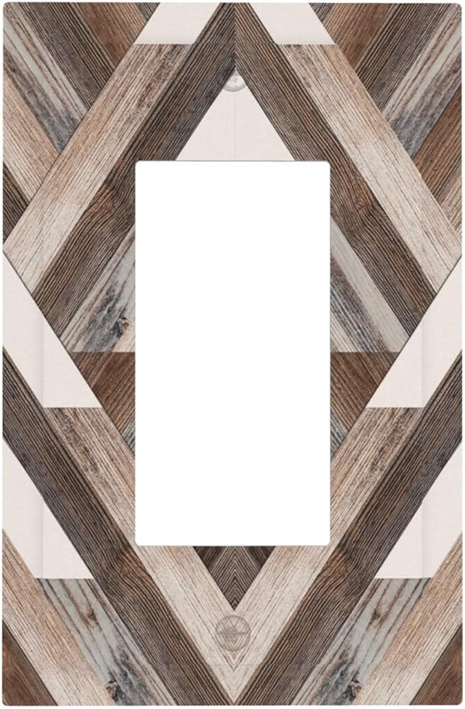 Polygon Collage Abstract Shapes Rustic Wood Panel Print Decorative Outlet Covers 1 Gang Single Rocker Light Switch Cover Plate Wall Plates GFCI Faceplate for Farmhouse Bedroom Decor