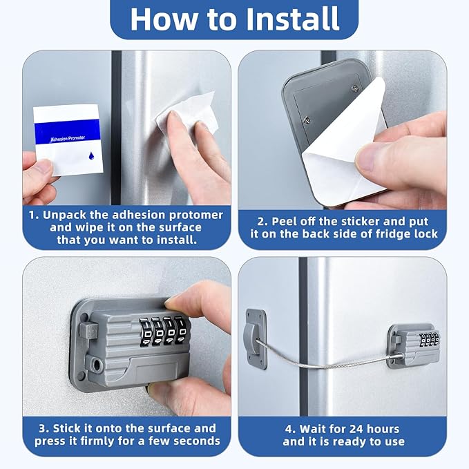 RORMGO Refrigerator Lock, Heavy Duty Fridge Locks for Kids, Freezer Lock with Combination for Refrigerator Drawer Cabinet Safety, Easy to Install No Keys Needed Grey