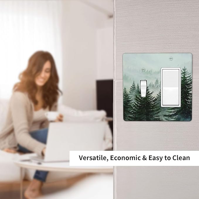 Forest Pinetrees Misty Landscape Nature Outlet Covers 1 Toggle 1 Rocker Combination Electrical Switch Plates Light Switch Cover Plate Decorative Wall Plate for Bedroom Farmhouse Decor