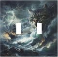 Light Switch Cover Plate funny Cat Stormy sea Lightning Sailboats 2 Gang Double Toggle Decorative Switch Plates Wall Plates Electrical Faceplate for Bathroom Kid Room Decor