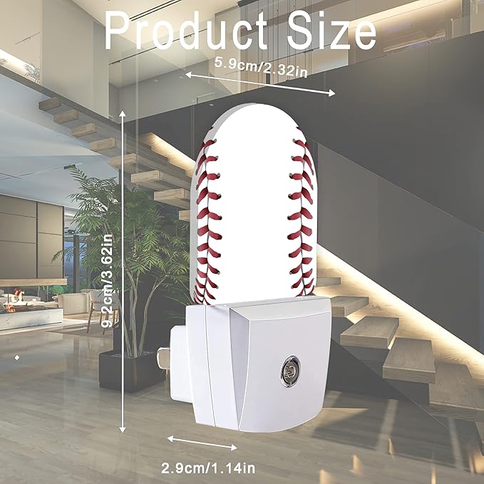 Baseball Night Light,Ball Stitch Line Sports Balls Games Plug-in Wall Led Night Lights Decor for Boys Girls Room,Dusk to Dawn Sensor Wall Lamp for Stairway/Hallway/Kitchen,0.5W