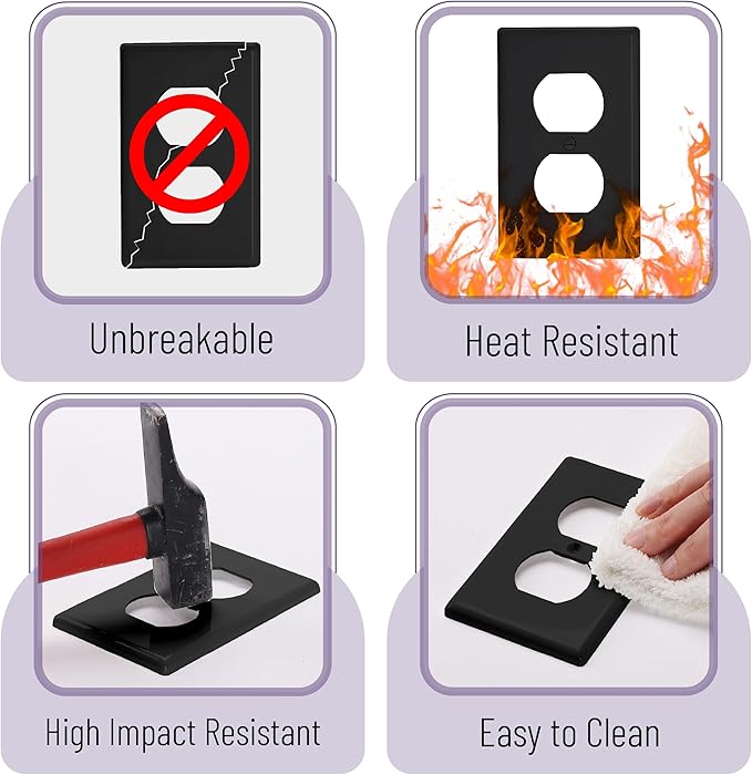 Bates- Duplex Wall Plate, 5 Pack, Black, Electrical Outlet Cover Plates, Wall Outlet Cover