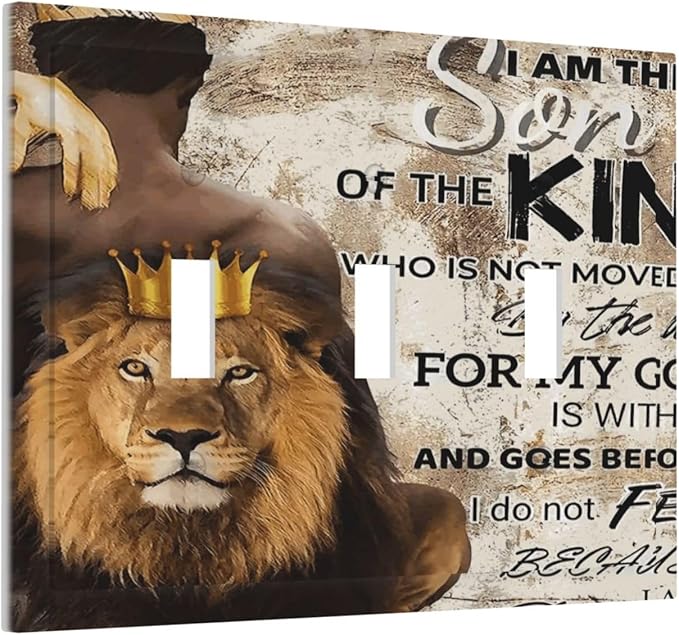 Quotes African Teen Boys Man Afro Lion Wildlife King Blessed 3 Gang Light Switch Cover Decorative Triple Toggle Wall Plate Cover Electrical Face Wallplate Cover