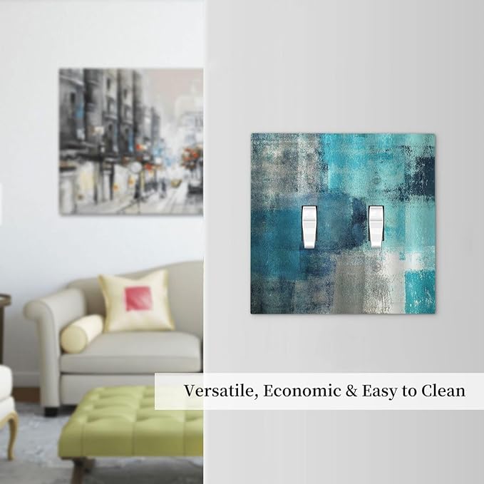 Decorative Switch Plates Teal Blue Modern Geometric Abstract Turquoise Green 2 Gang Double Toggle Outlet Light Switch Cover Wall Plate Electrical Faceplate for living Room Bedroom Decor