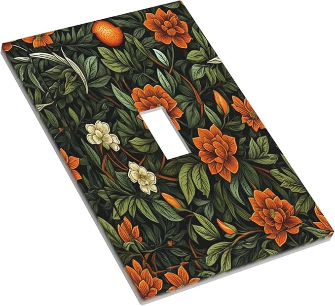 Light Switch Cover Plate William Morris Orange Flowers Rustic Leaves Floral 1 Gang Single Toggle Decorative Switch Plates Wall Plates Electrical Faceplate for Bathroom Bedroom Decor