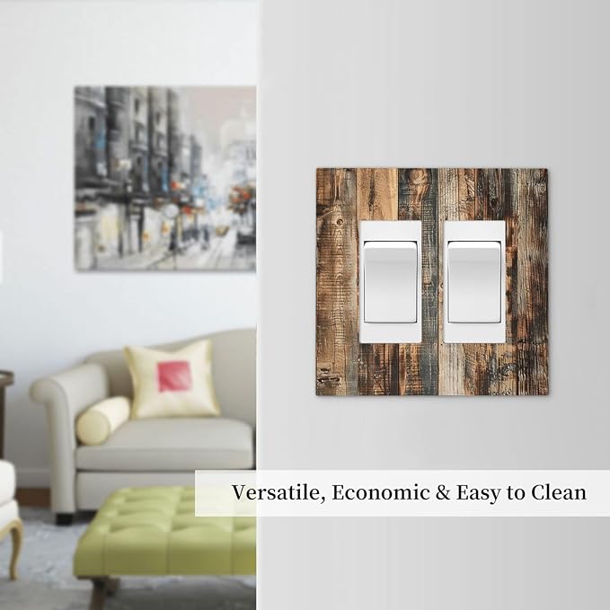 Decorative Outlet Covers Rustic Brown Wood Pattern Splice Plank 2 Gang Double Gfci Rocker Electrical Wall Panels Light Switch Cover Plate For Farmhouse Cabin Decor