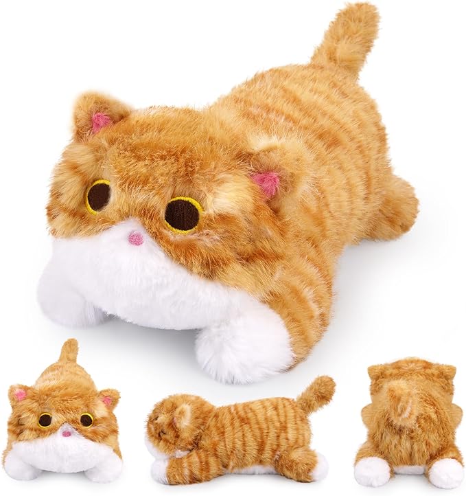 Weighted Cat Stuffed Animal,Weighted Plush Realistic Orange Tabby Cat Stuffed Animal,Soft Hugging Orange Cat Plush Kawaii Weighted Plushie Pillow Gifts for Kids Girls Boys