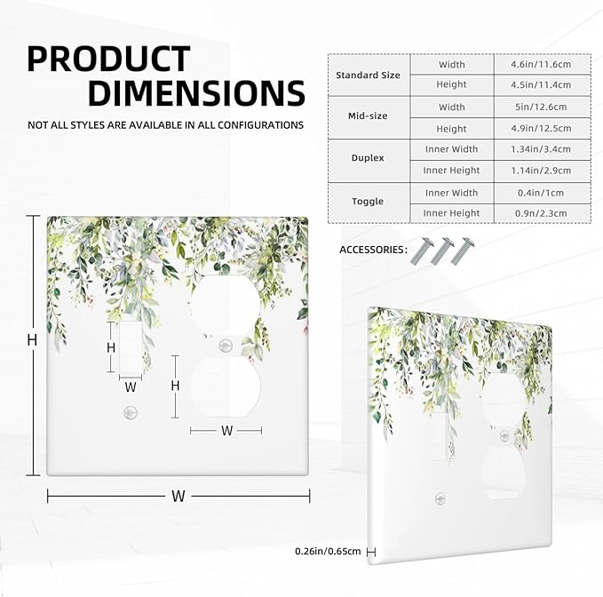 Wallplates Green Eucalyptus Leaves Floral Wildflower 1 Toggle 1 Duplex Switch Plate Electrical Gfci Faceplate Decorative Light Switch Covers For Bed Room Living Room Decor