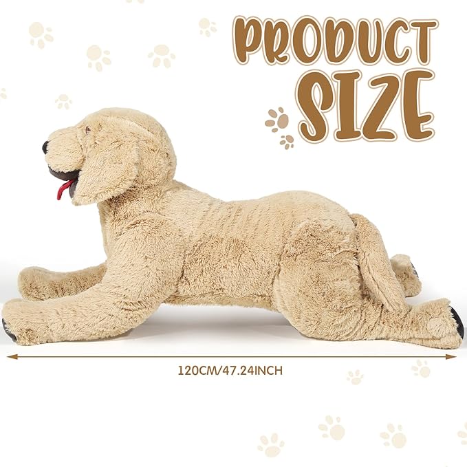 Geosar 47.2" Dog Stuffed Animals Plush, Soft Cuddly Golden Retriever Plush Toys, Large Stuffed Dog Hugging Pillow Gifts for Valentines Kids Girls Boys Birthday
