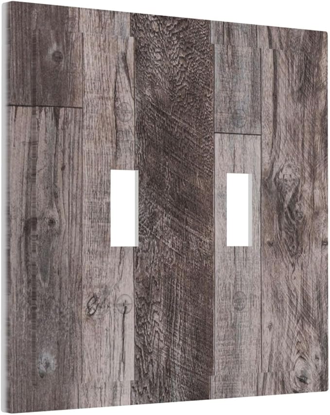 Decorative Switch Plates Rustic Dark Grey Wood Retro Country Wooden 2 Gang Double Toggle Outlet Light Switch Cover Wall Plate Electrical Faceplate for Farmhouse Cabin Decor