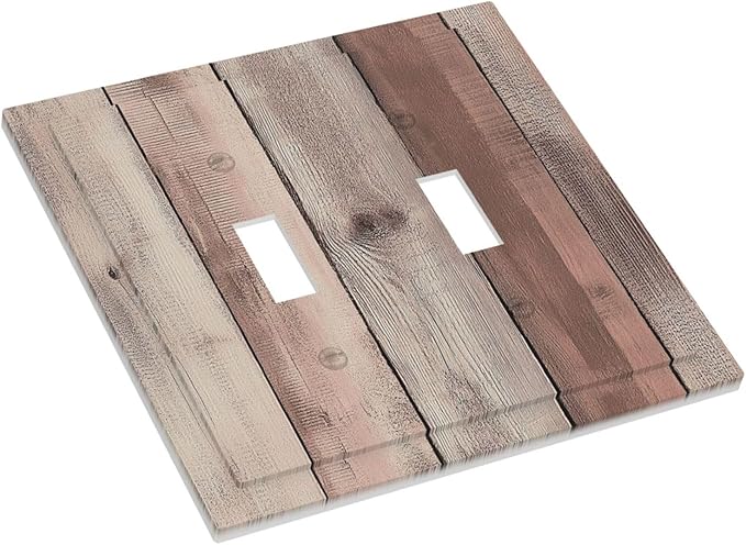 Decorative Switch Plates Vintage Natural Wood Rustic Cinnamon 2 Gang Double Toggle Outlet Light Switch Cover Wall Plate Electrical Faceplate For Farmhouse Cabin Decor