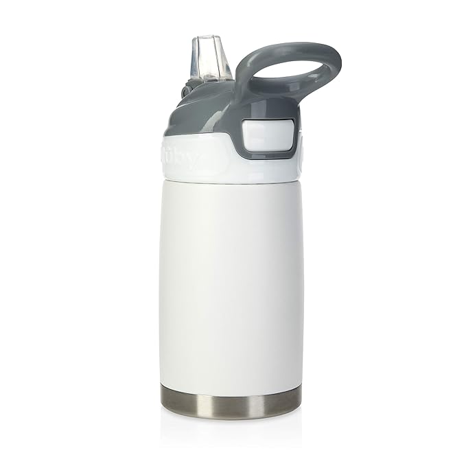 Nuby Thirsty Kids No Spill Flip-It Reflex Stainless Steel Travel Cup or Water Bottle - 10 Oz - 18+ Months - White - Back to School Essentials