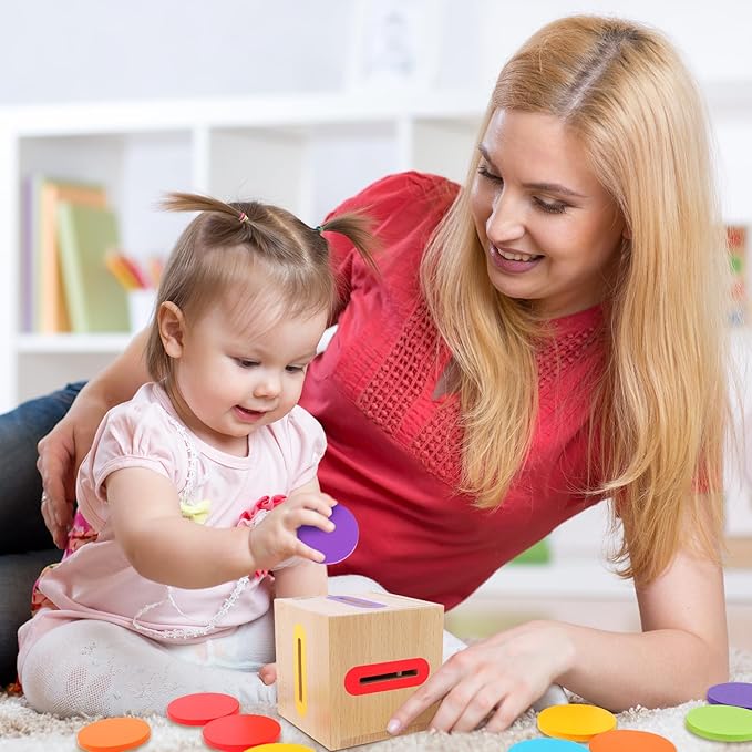 Montessori Toys for 1 2 3 Year Old: Fine Motor Wooden Color Sorting Sensory Toy for Toddlers 1-3 Year Old, Object Permanence Wooden Learning Matching Game, Baby Boys Girls Gifts 12-18 Month Old
