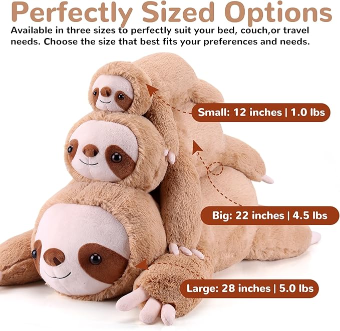gnomantic Sloth Weighted Stuffed Animals - 22 Inch 4.5 Pounds Weighted Plushies Sloth Stuffed Animals - Big Plush Pillow - Cute Plush Toys Gifts for Kids & Adults (22" 4.5 lbs)