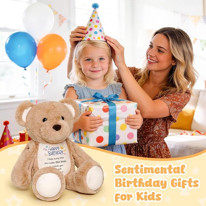15" Happy Birthday Teddy Bear with Heartfelt Message - Soft Cuddly Plush Toy - Romantic & Sentimental Birthday Gift for Girlfriend, Wife, Kids, Daughter, Son - I Love You Keepsake