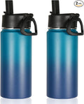 Volhoply 16 OZ Kids Water Bottle Bulk 2 Pack,Insulated Sports Bottles with Straw Lid,Stainless Steel Bottle with Handle Keep Cold & Hot,Double Wall Vacuum Tumbler Cups for School(Dark Night, 2)