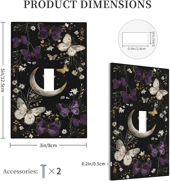 Decorative Light Switch Cover Plate Boho Crescent Moon Butterfly 1 Gang Single Toggle Wall Plate Electrical Outlet Covers Decorate Switch Plate Cover for Bedroom Home Decor