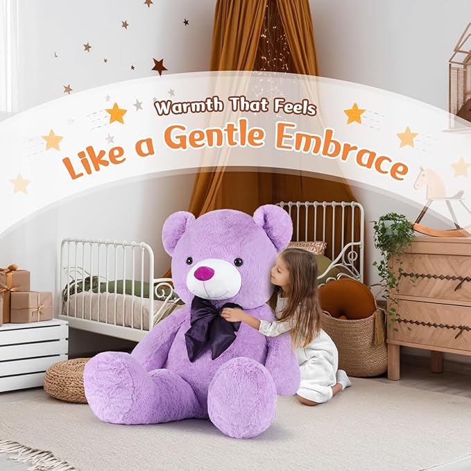 MorisMos Giant Teddy Bear 4 Feet, 47inch Big Lavender Teddy Bear Stuffed Animal Plush for Girlfriend, Boyfriend, Purple