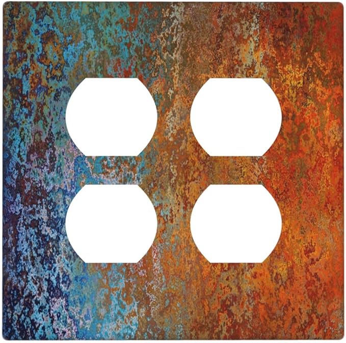 Decorative Outlet Covers Red/Celestial Blue Rust Colorful Metal Rusty 2 Gang Double Duplex Light Switch Cover Wall Plates Electrical Socket Cover Art Faceplate for Bedroom Bathroom