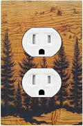 Outlet Covers Forest Pine Silhouette Rustic Wood Grain 1 Gang Duplex Light Switch Cover Decorative Switch Plates Electrical Receptacle Faceplate Wall Plate For Farmhouse Cabin Decor