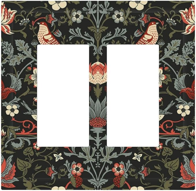 Vintage Birds Berries Mid Century Floral Flower Decorative Outlet Covers 2 Gang Double GFCI Rocker Electrical Wall Panels Light Switch Cover Plate for Bedroom Living Room Decor
