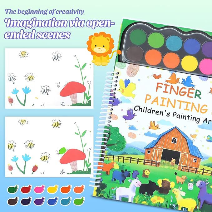 Finger Paint, Finger Painting for Toddlers, Hardcover Travel Finger Paint Kit Include 12 Colors Ink Pad Finger Painting Activity Book, Portable Sensory Activity Develops Creativity, Travel Busy Book for Kids