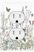 Outlet Covers Rustic Wildflowers Butterfly Colorful Floral 1 Gang Duplex Light Switch Cover Decorative Switch Plates Electrical Receptacle Faceplate Wall Plate For Bed Room Living Room