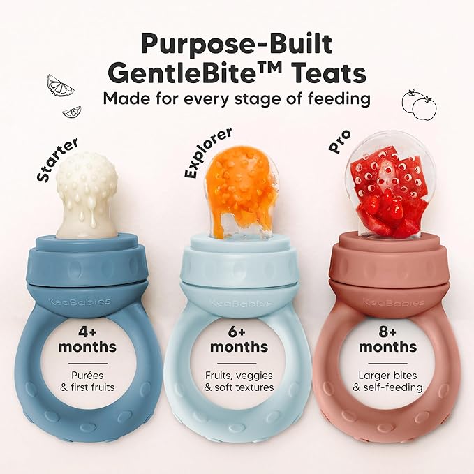 KeaBabies Baby Fruit Feeder 2pk - Silicone Baby Food Feeder for Babies 6-12 Months, Breast Milk Popsicle Teether, Weaning, Pacifier, Freeze Frozen Solid Food, Infant Feeding Essential (Ocean)
