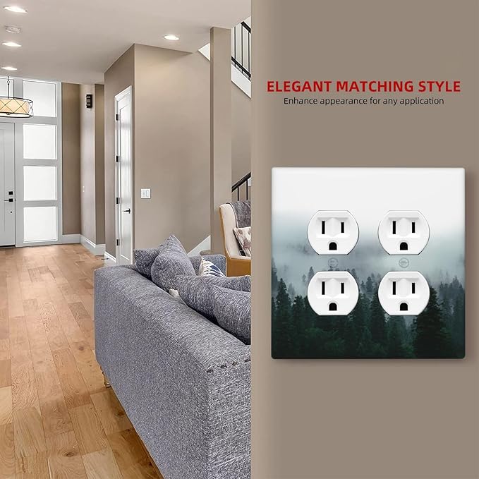 Forest Pine Forest Foggy Mountain Natural Scenery Outlet Covers 2 Gang Double Duplex Decorative Light Switch Covers Electrical Wallplates Socket Faceplate for Bed Room Living Room Decor