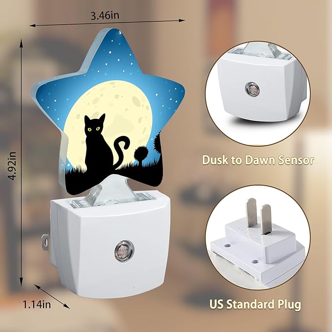 Halloween Black Cat Moon Night Light,Dusk to Dawn Smart Sensor Nightlight for Bedroom Bathroom Kitchen Hallway Stairs Hallway,Plug-in,Energy Efficient Decor Desk Lamp Gifts