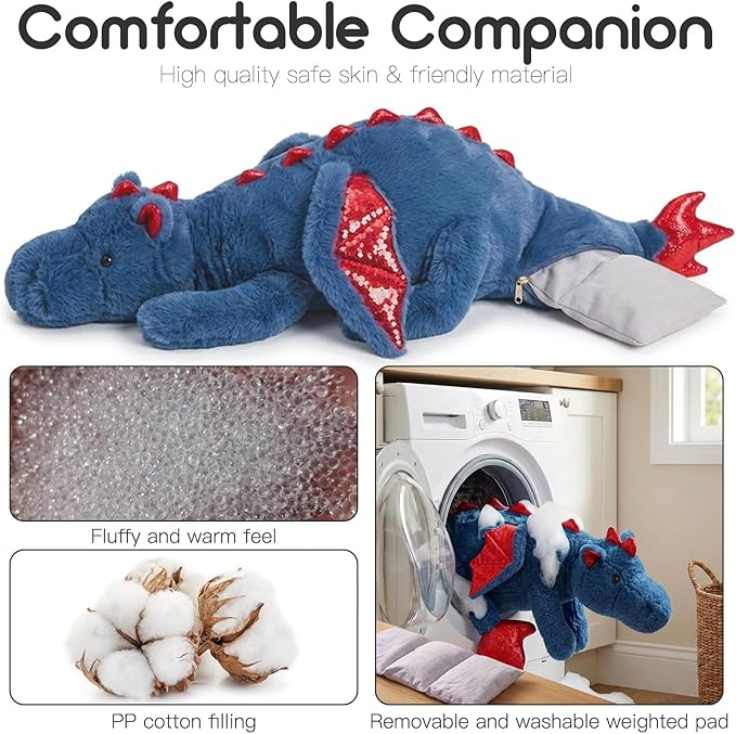 ARELUX Giant Weighted Winged Dragon Plush Toy - 35.4" 5lbs Soft Stuffed Animal for Comfort, Pterosaur Plushie Fuzzy Dinosaur Pillow Plushies Cuddly Removable and Washable Blue