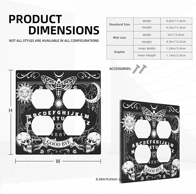 Black Witchy Skeleton Skull Gothic Sun Moon Outlet Covers 2 Gang Double Duplex Decorative Light Switch Covers Electrical Wallplates Socket Faceplate for Bedroom Living Room Decor