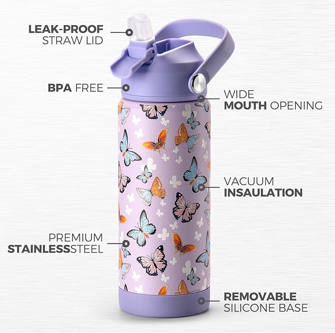 Choco Mocha Kids Water Bottle For School, Kids Insulated Water Bottle Stainless Steel for Girls,18Oz Red Strawberry