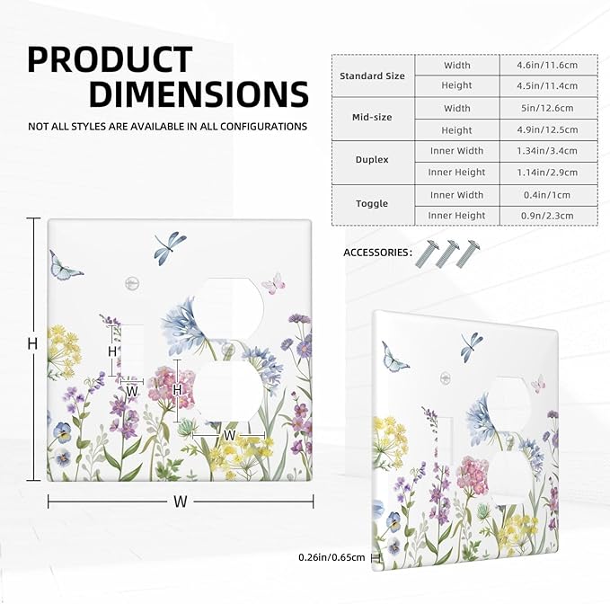 Colorful Wildflowers Dragonfly Lavender Butterfly Insect Wallplates 1 Toggle 1 Duplex Switch Plate Electrical GFCI Faceplate Decorative Light Switch Covers for Bedroom Living Room Decor