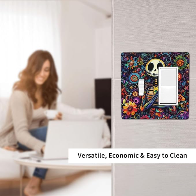 Outlet Covers Colorful Flowers Abstract Skull 1 Toggle 1 Rocker Combination Decorative Wall Plate Electrical Switch Plates Light Switch Cover Plate For Home Living Room Decor