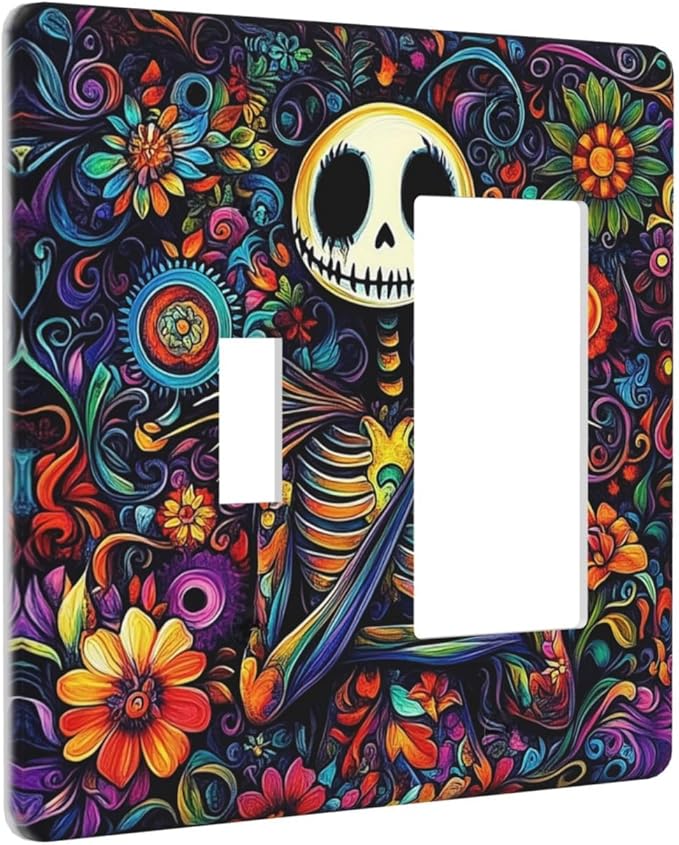 Outlet Covers Colorful Flowers Abstract Skull 1 Toggle 1 Rocker Combination Decorative Wall Plate Electrical Switch Plates Light Switch Cover Plate For Home Living Room Decor