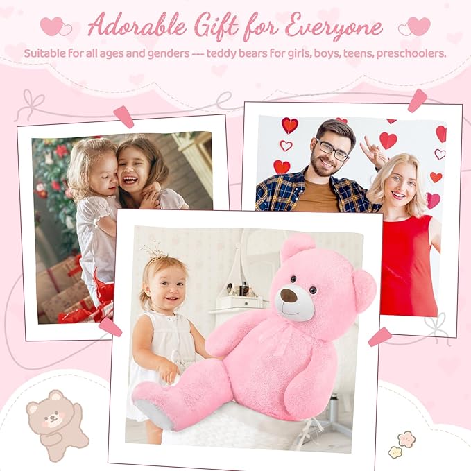 Toys Studio 51 inch Giant Teddy Bear Pink Stuffed Bear Plush for Girls, Pink Teddy Bear for Baby Shower Gender Reveal Decorations Valentine's Day Christmas Mother's Day