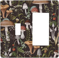 Vintage Boho Hippie Plant Mushroom 2 Gang Single Toggle/Rocker Combination Light Switch Cover Decorative Wall Plate Cover Electrical Faceplate Art Oil Painting Decor