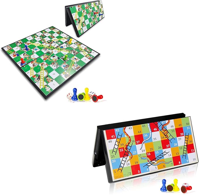 KIDAMI Magnetic Snakes and Ladders Board Game Set for Kids and Adults,11.2 Inches & 9.75 Inches