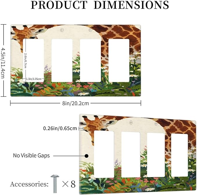 Giraffe Quad Rocker Wall Plate Decorative 4 Gang Light Switch Covers Electrical Switchplate Home Decorate Faceplat for Bathroom Bedroom Kitchen Room 4.5 x 8 Inch