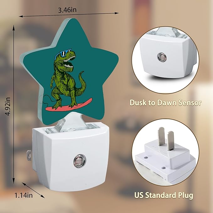 Dinosaur Green Night Light Plug-in Dusk to Dawn Smart Sensor White Led Nightlight for Bedroom Bathroom Kitchen Hallway Stairs Energy Efficient Decor Desk Lamp