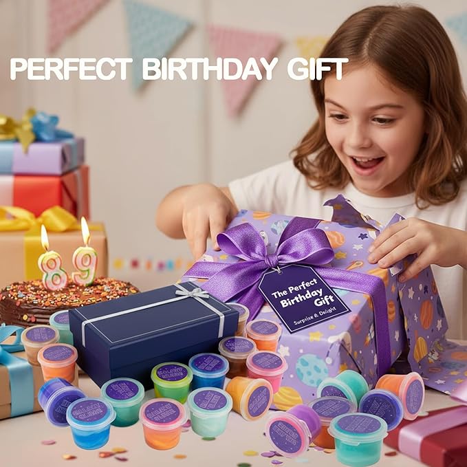 Galaxy Slime Kit 40 PCS, Kids Party Favors, Gift Exchange, Non-Sticky, Non-Toxic and Mess-Free, Goodie Bag Stuffers, Sensory Toys for Boys Girls, (8 Style)