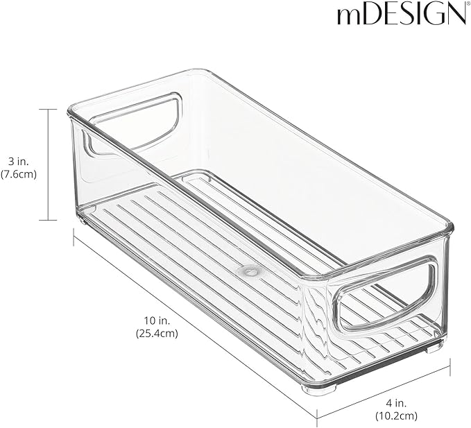 mDesign Small Plastic Nursery Storage Container Bins with Handles for Organization in Cabinet, Closet or Cubby Shelves - Organizer for Baby Food, Bibs, Formula - Ligne Collection - 4 Pack - Clear
