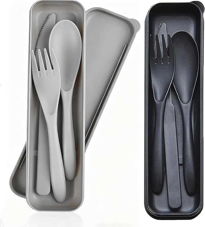 Reusable Travel Utensils Set with Case,2 Sets Wheat Straw Portable Knife Fork Spoons Tableware, Eco-Friendly BPA Free Cutlery for Kids Adults Picnic Camping Essentials