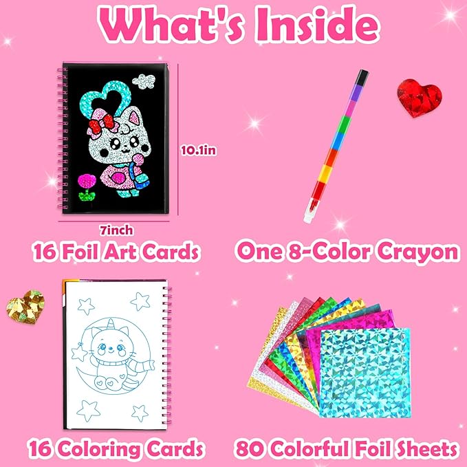 FUNNYB&G Foil Art Crafts for Kids Ages 4-8: Easter Basket Stuffers for Kids 2026, Easter Gifts for Girls, Crafts Supplies,Party Favors,Creative Toys for Girls 4 5 6 7 8 Years Old(Little Cat)