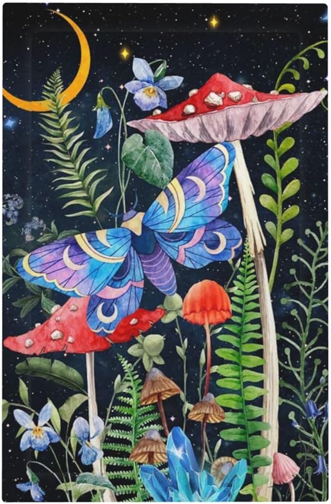1-Gang No Device Decorative Blank Receptacle Wall Plate Gothic Moth Floral Mushroom Starry Moon Phase Night Butterfly Boho Light Switch Mid Size Electrical Face Plate Cover for Unused Outlets/Switches